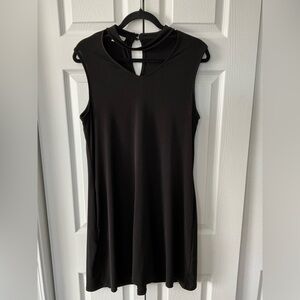 Black shift dress choker neckline